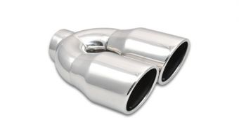 Vibrant Dual 3.5" Round Stainless Steel Tips (Single Wall, Angle Cut)
