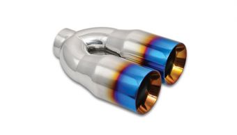 Vibrant Dual 3.5" Round Stainless Steel Tips with Burnt Blue Finish