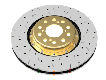 DBA 02-10 WRX / 13+ FR-S / 13+ BRZ Premium Front Drilled & Slotted 5000 Series Rotor w/ Gold Hat