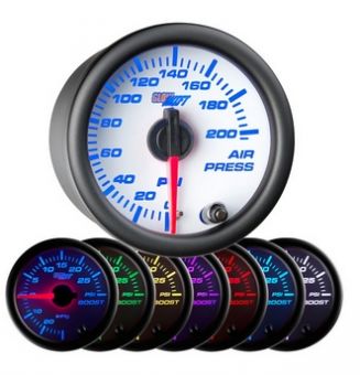 Glowshift White 7 Color 200 PSI Air Pressure Gauge
