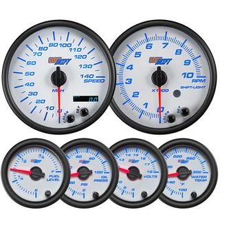 Glowshift White 7 Color Custom Dashboard Gauge Set