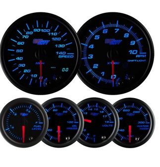 Glowshift Black 7 Color Custom Dashboard Gauge Set
