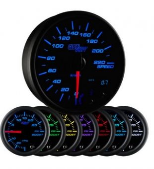 Glowshift Black 7 Color 3 3/4" In-Dash Kilometer Speedometer Gauge