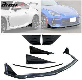 Ikon Motorsports 2022-2023 Subaru BRZ STI Style Black ABS Front Lip Cover Rear Apron 